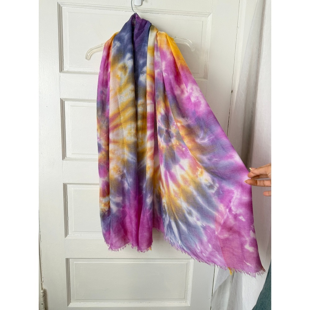 Jessica McClintock Scarf Multicolor Tie Dye Boho Fringe Wrap Festival Hippie